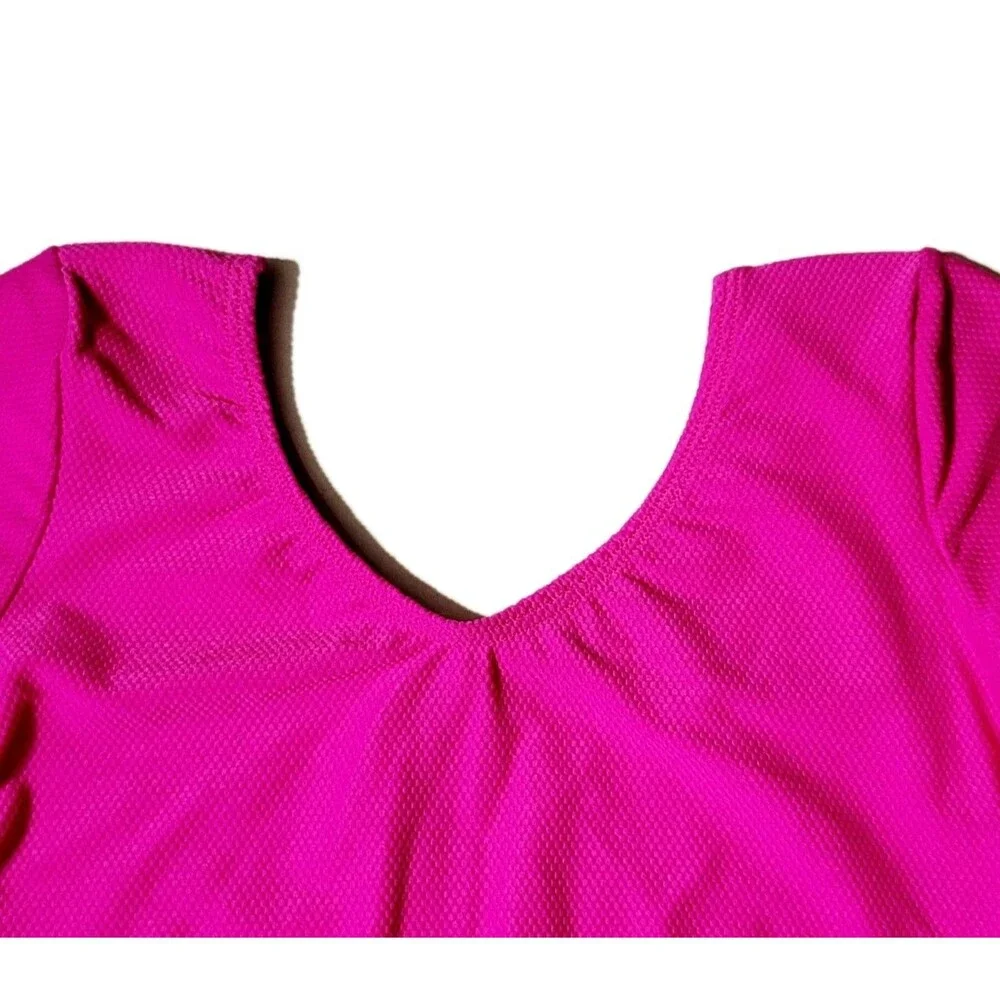 GK Elite VTG 90s AS Bright Pink Waffle Leotard Stretch Long Sleeve NWT Adult S